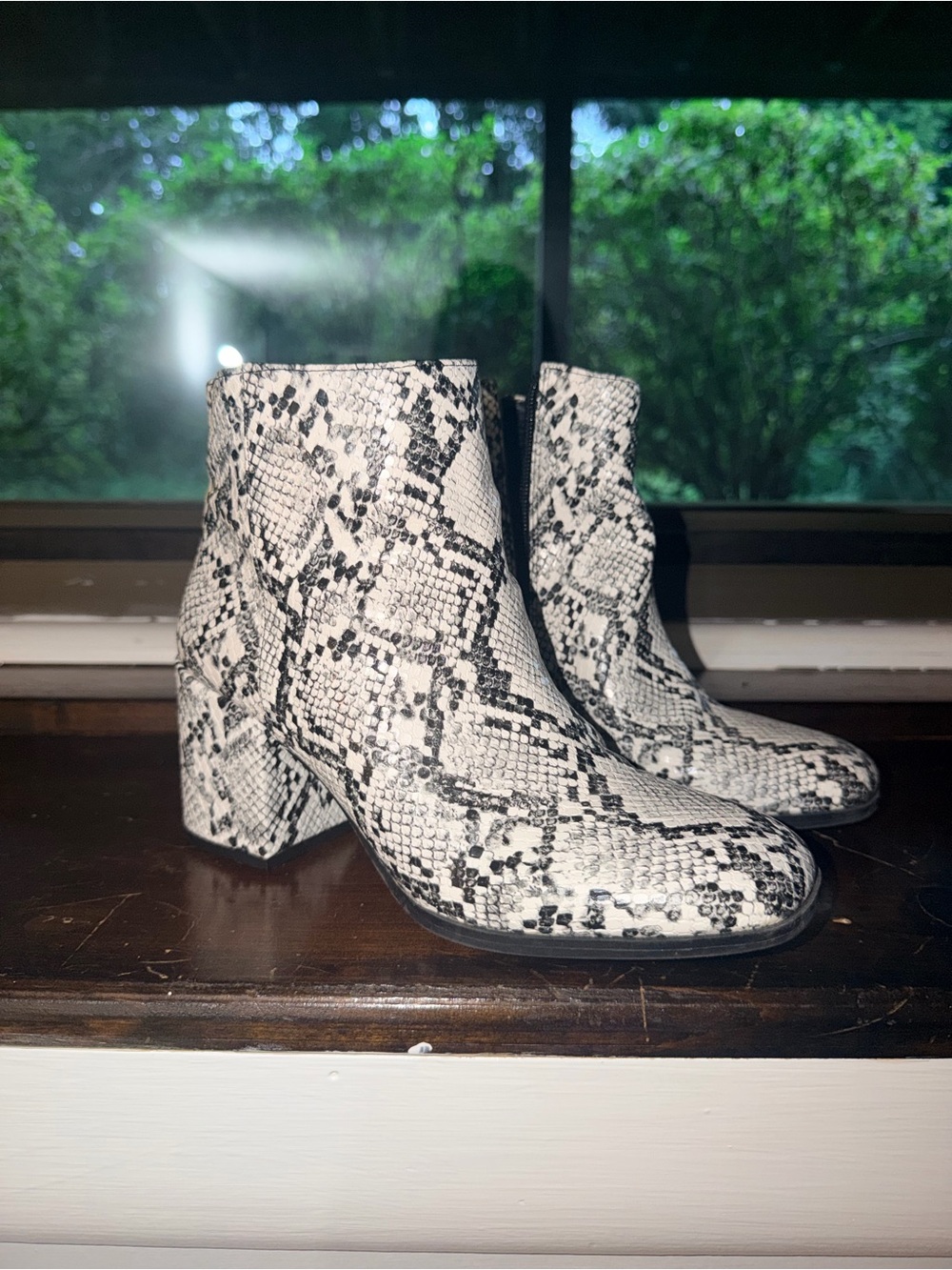 Mix No. 6 Black & White Snake-Print Ankle Booties
